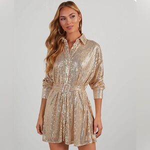Vici Brandy Sequin Mini Shirt Dress
